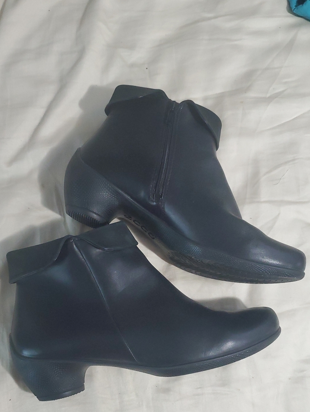 Ecco Black Leather Fold Down Heel Ankle Boots Women's EU 41 US 10-10,5 Side Zip